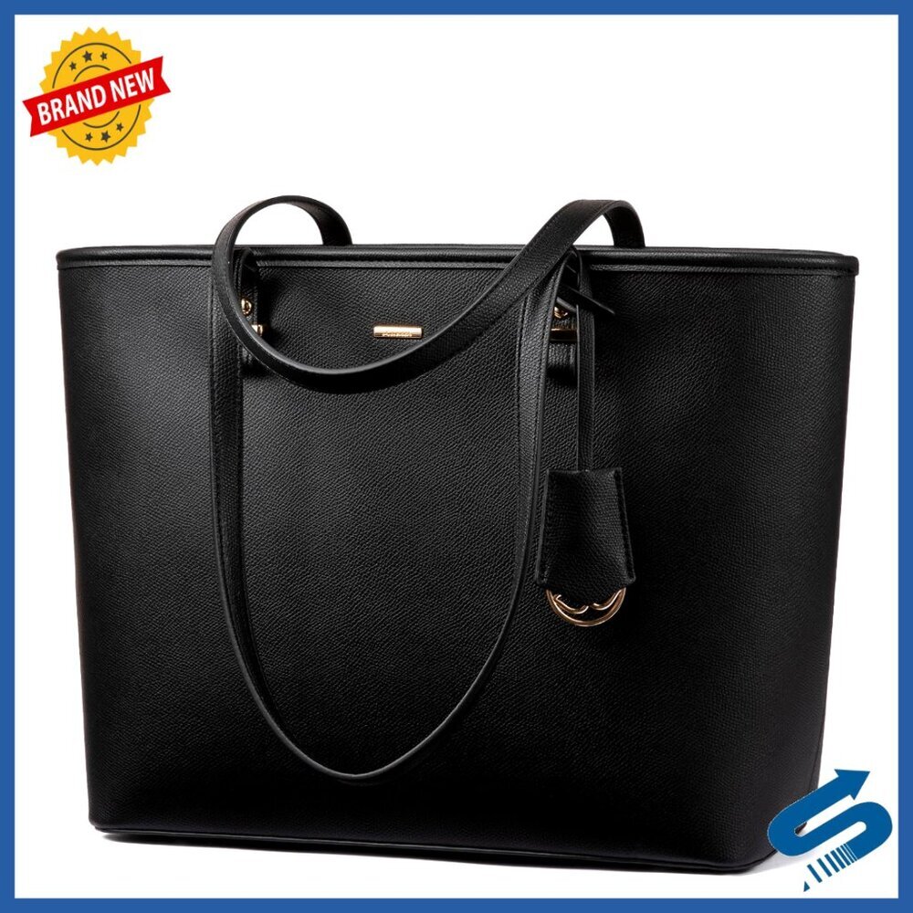 Medium Faux Leather Satchel Tote Bag with 9 Pockets for Work or Daily Use